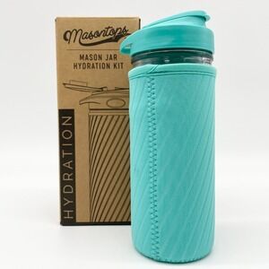 Masontops‎ Womens Mason Jar Hydration Kit Aqua Glass Bottle Neoprene Sleeve Eco